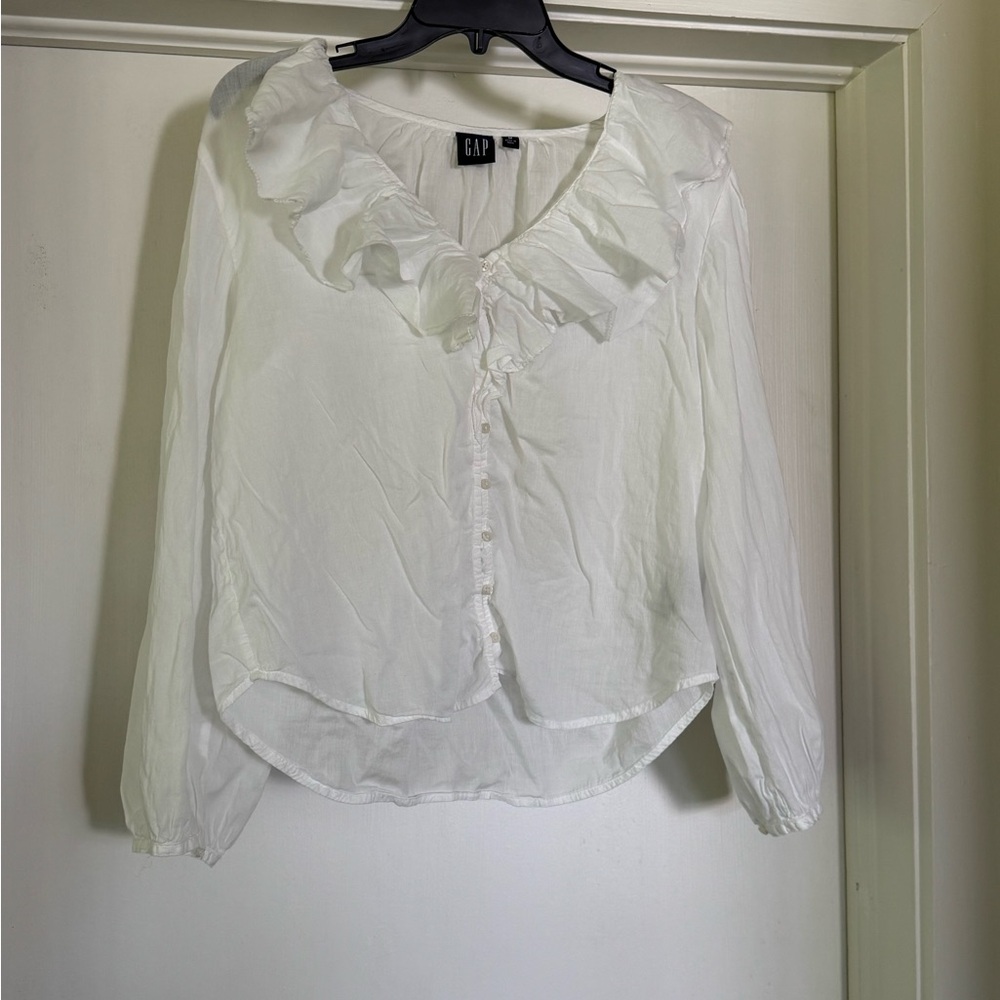 GAP Women's White Ruffle Top Sz M